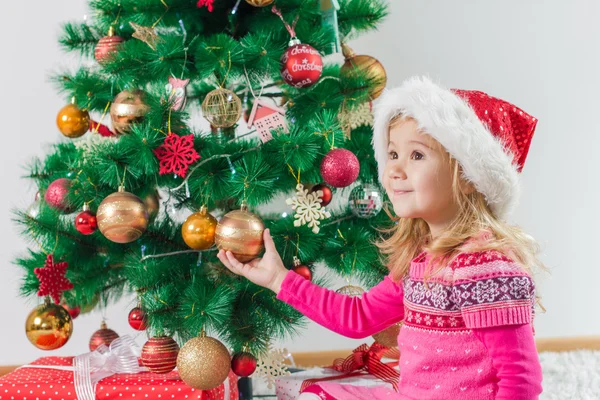 Happy Little Girl with Christmas Gift — Stock Photo, Image