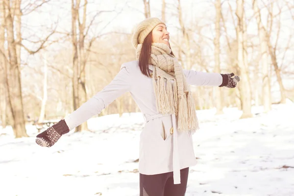 Enjoyment Happy Lovely Relaxing Young Woman Enjoying Winter — Stock Photo, Image