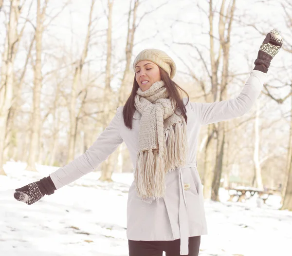 Enjoyment Happy Lovely Relaxing Young Woman Enjoying Winter — Stock Photo, Image