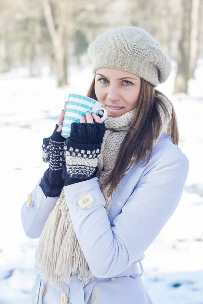 Lovely Female Enjoying Drinking Hot Tea — Stock Photo, Image