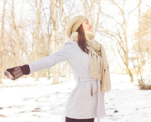 Enjoyment Happy Lovely Relaxing Young Woman Enjoying Winter — Stock Photo, Image