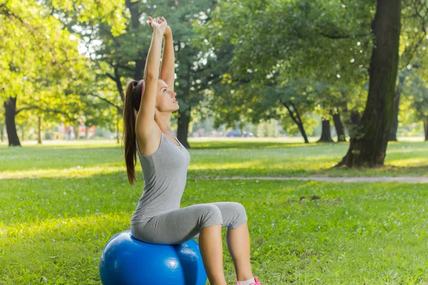 Fitness Healthy Young Woman Exercise With Pilates Ball Outdoor Stock Picture