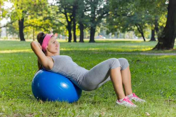 Fitness Healthy Young Woman Exercise With Pilates Ball Outdoor Royalty Free Stock Images