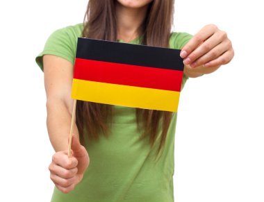 Alman bayrağı kadın tutun