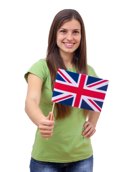 学生女性与英国国旗 — 图库照片