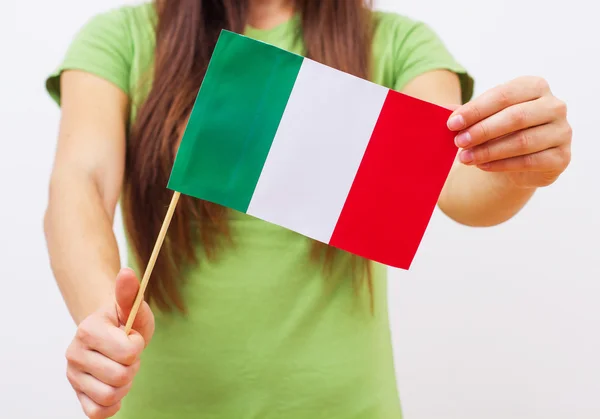 Bandera de Italia Mujer Sosteniendo — Foto de Stock