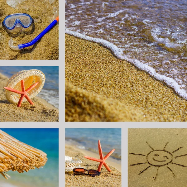Παραλία με άμμο και στη θάλασσα το καλοκαίρι — Φωτογραφία Αρχείου