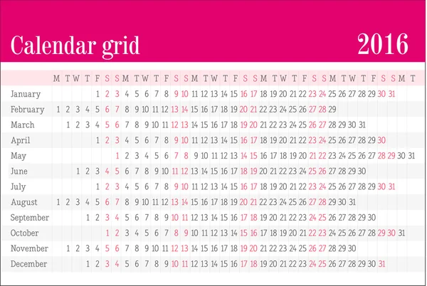 Calendario cuadrícula — Vector de stock