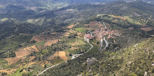 Panorámás Légi Kilátás Morera Del Montsant Egy Gyönyörű Falu Priorat — Stock Fotó