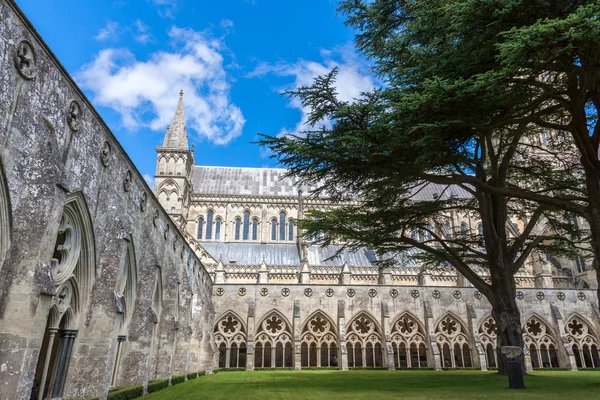 Katedra w Salisbury z krużgankiem, Wiltshire, Anglia, Wielka Brytania — Zdjęcie stockowe