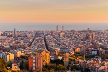 Barcelona skyline in the afternoon at Golden Hour clipart