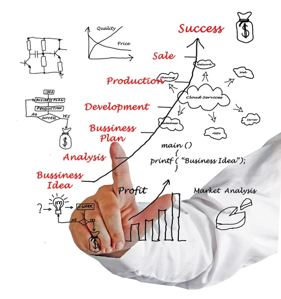 Diagram weergegeven: ontwikkeling van business idee en zakelijke betrekking hebben — Stockfoto