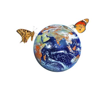 Butterfly on planet Earth.Elements of this image furnished by NA clipart