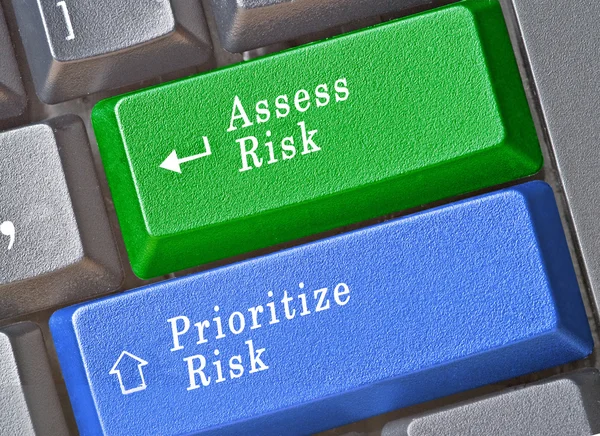 Keyboard with keys for risk assessment and prioritization — Stock Photo, Image