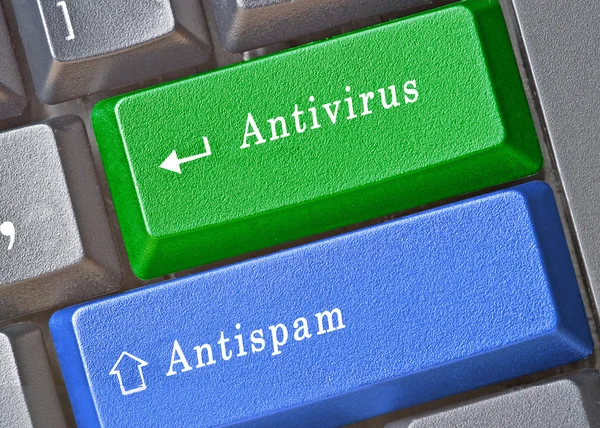 Keyboard with key for antivirus and antispam — Stock Photo, Image