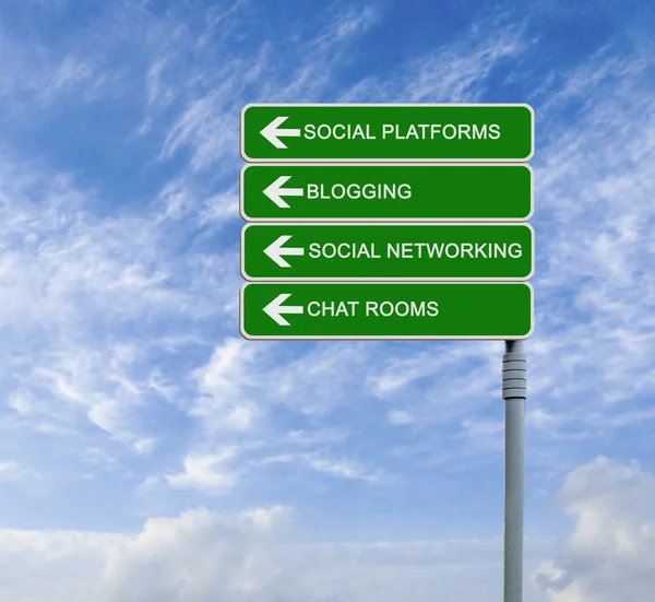 Znak drogowy do platform społecznych — Zdjęcie stockowe
