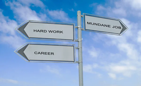 Road sign to career, success, and mundane job — Stock Photo, Image