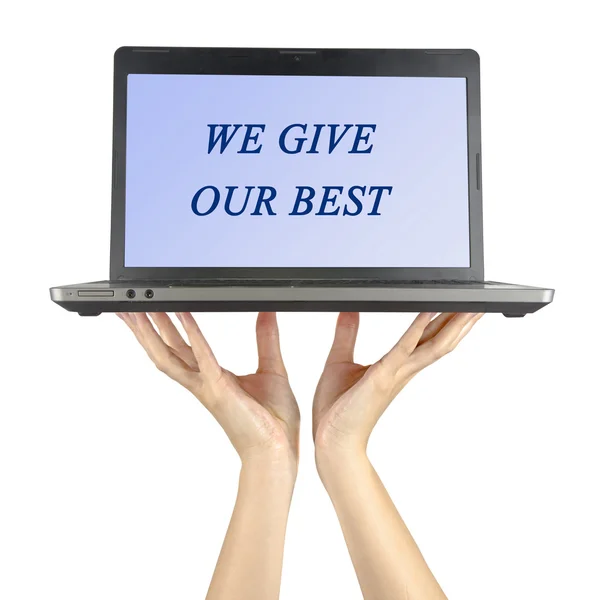 Notebook showing "We give our best" — Stock Photo, Image