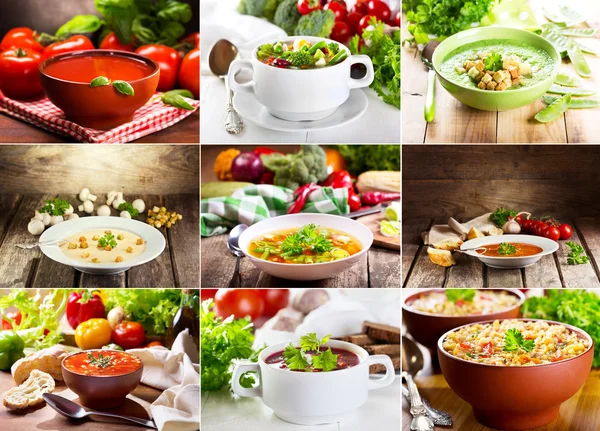Collage of various soups — Stock Image Collage of various soups Royalty Free Stock Photos