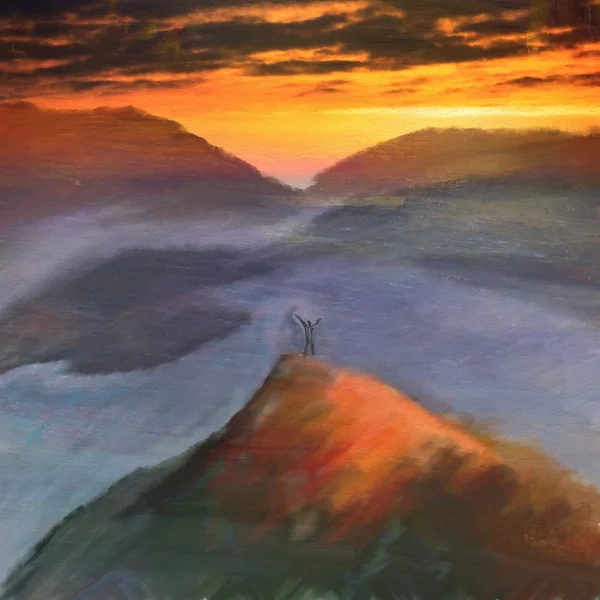 Aquarell Berg Sonnenuntergang — Stockfoto