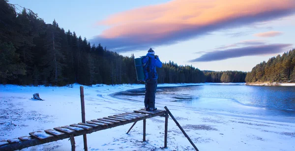 HDR sunset over winter lake — Stock Photo, Image