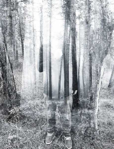 Forêt et homme à double exposition — Photo