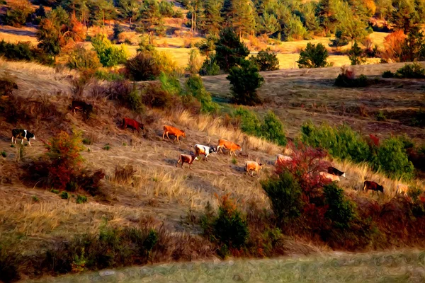 Autumn oil painting labdscape — Stockfoto