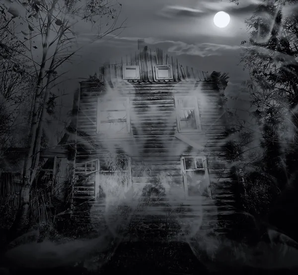 Spooky house double exposure — Stock Photo, Image