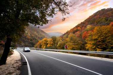autumn car trip editorial clipart