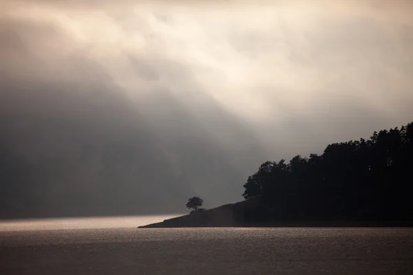 Mattina nebbiosa sul lago — Foto Stock