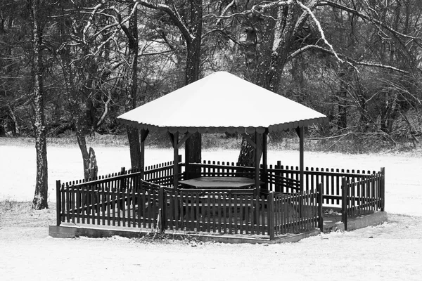 Sneeuw en onderdak in de buurt van bos — Stockfoto