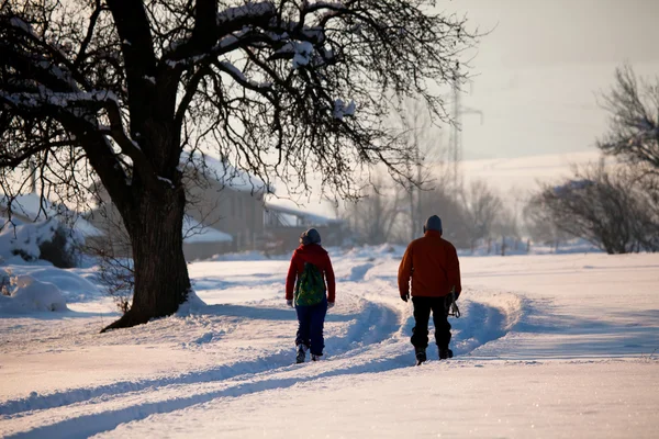 Winter landscape with young couple — Stock Photo, Image