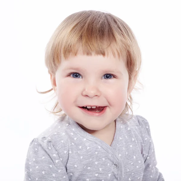 Little happy girl on white — Stock Photo, Image