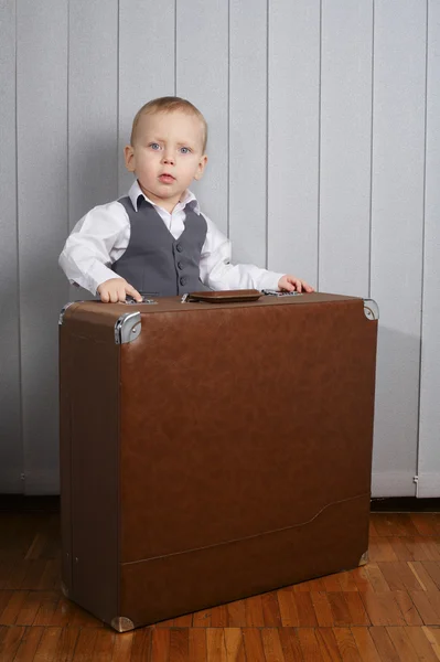 Little funny boy in suitcase — Stock Photo, Image