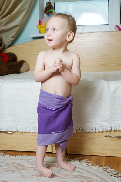 Little funny boy after shower — Stock Photo, Image