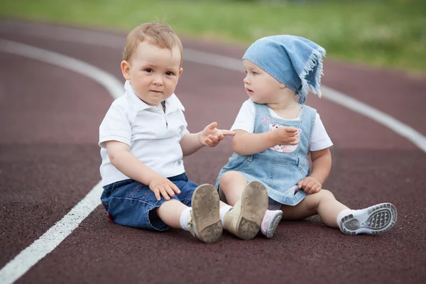 Little happy boy and girl — Stock Photo, Image