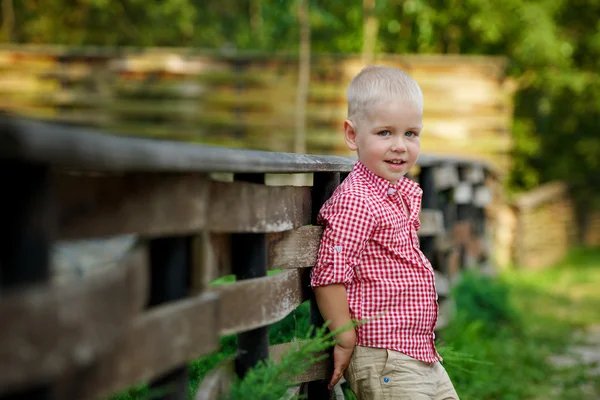 Little happy boy in zoo — Stock Photo, Image