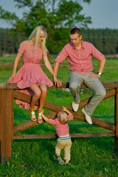 Lindo niño con sus padres al aire libre —  Fotos de Stock
