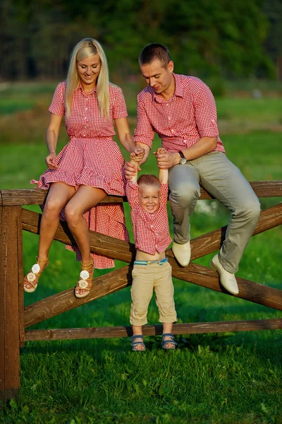 Menino bonito com seus pais ao ar livre — Fotografia de Stock