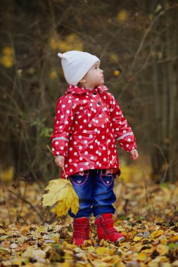 küçük kız sarı yaprak ile