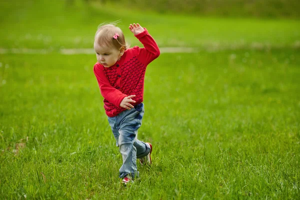 Little happy running girl — Stock Photo, Image