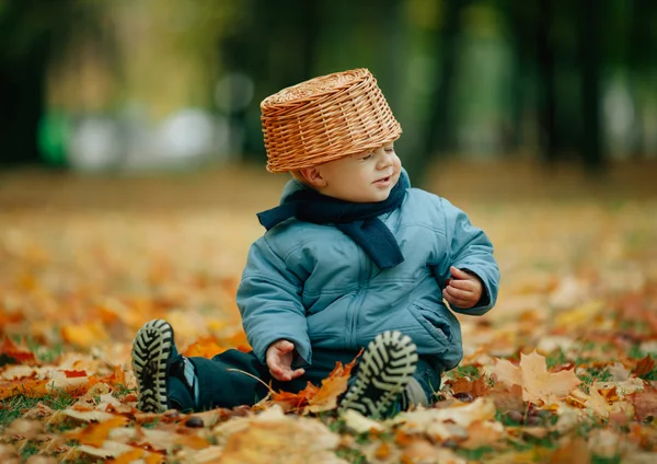 Kleiner Junge im Herbstpark — Stockfoto