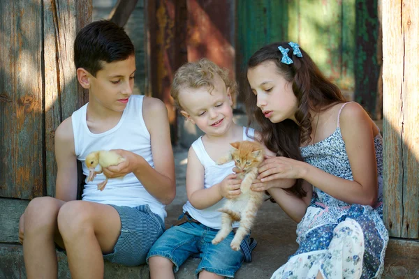 Frère et sœur passent l'été dans le village — Photo