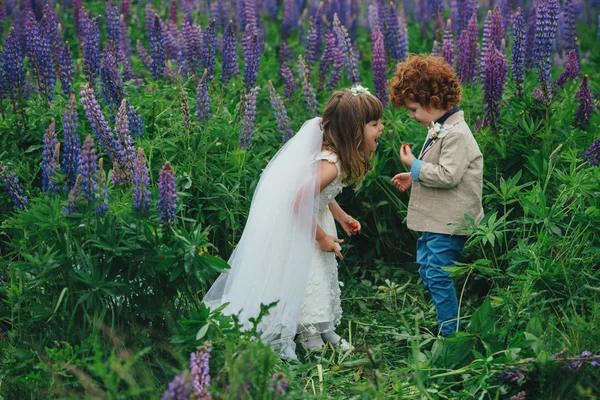 Two funny little bride and groom — Stock Photo, Image