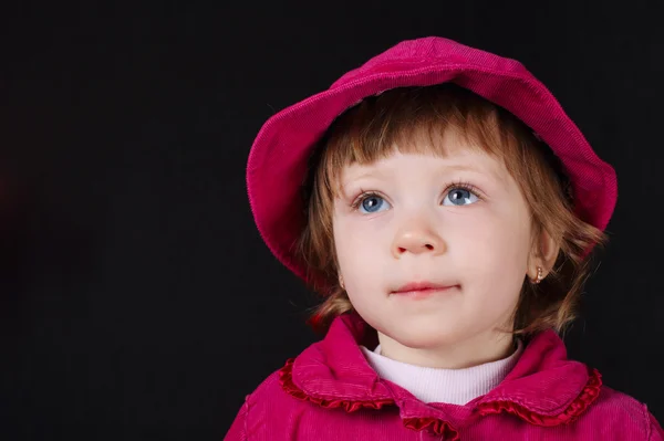 Girl with pink hat portrait — Stock Photo, Image