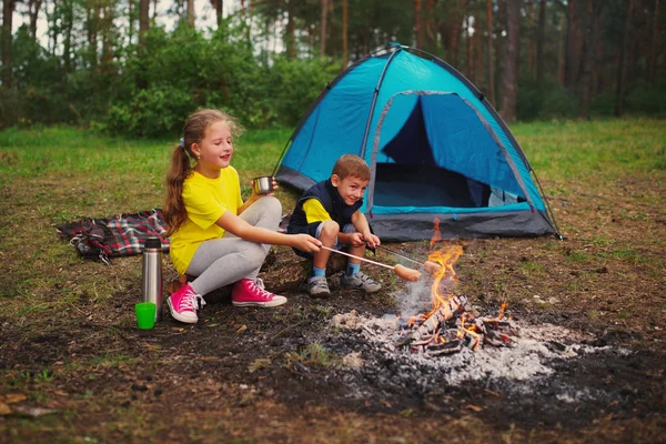 Bambini felici escursioni nella foresta — Foto Stock