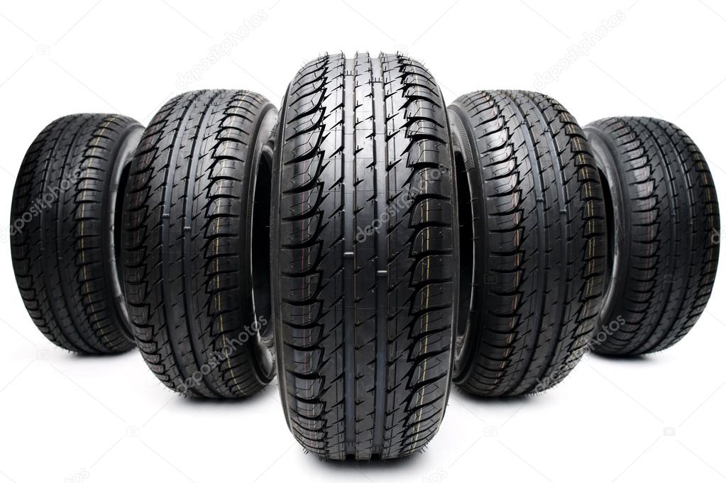 five tires formation isolated on white