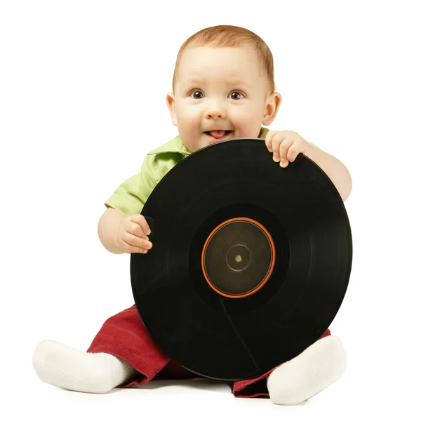 Liten pojke med disco platta — Stockfoto