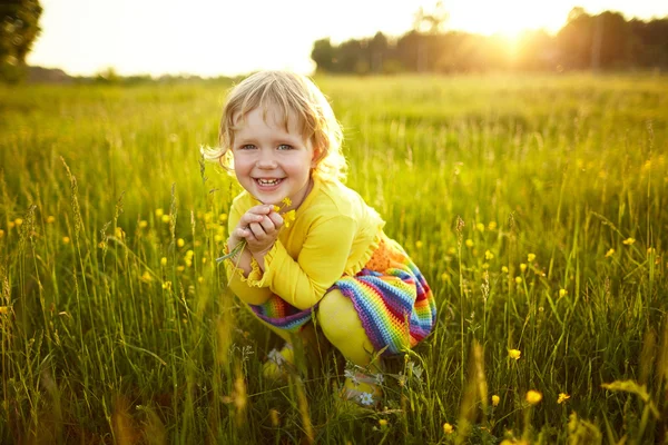 Menina feliz no prado — Fotografia de Stock