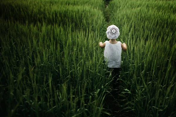 Petite fille dans l'herbe haute — Photo